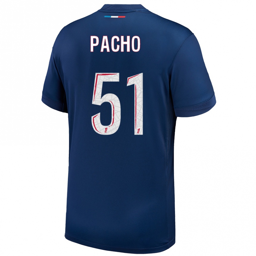 Kids Football Willian Pacho #51 Navy Blue White Home Jersey 2024/25 T-Shirt Canada