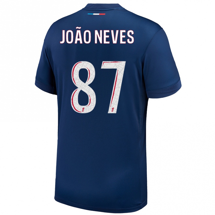 Kids Football João Neves #87 Navy Blue White Home Jersey 2024/25 T-Shirt Canada