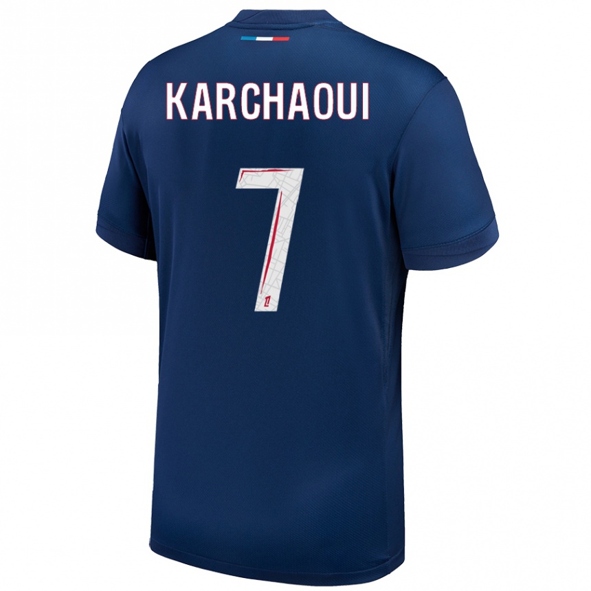 Enfant Football Maillot Sakina Karchaoui #7 Bleu Marine Blanc Tenues Domicile 2024/25 Canada