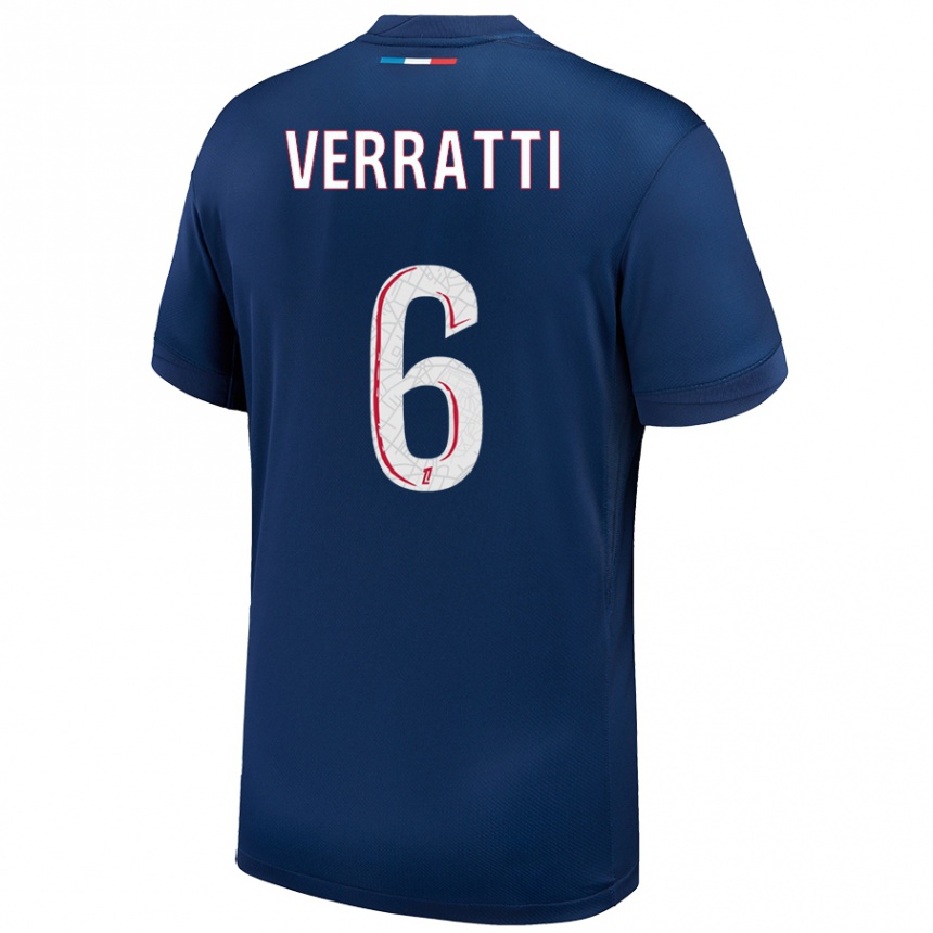 Enfant Football Maillot Marco Verratti #6 Bleu Marine Blanc Tenues Domicile 2024/25 Canada