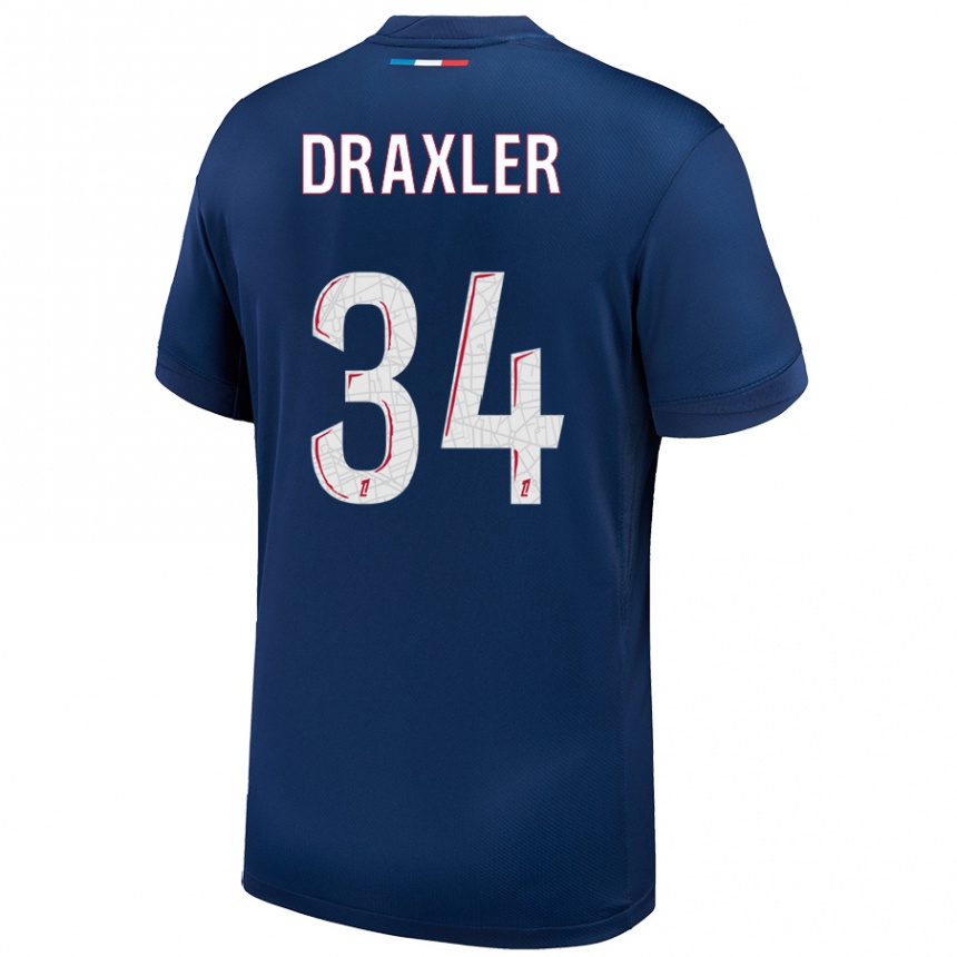 Kids Football Julian Draxler #34 Navy Blue White Home Jersey 2024/25 T-Shirt Canada