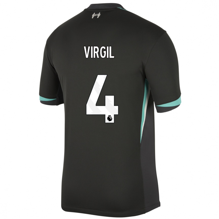 Kids Football Virgil Van Dijk #4 Black Anthracite White Away Jersey 2024/25 T-Shirt Canada