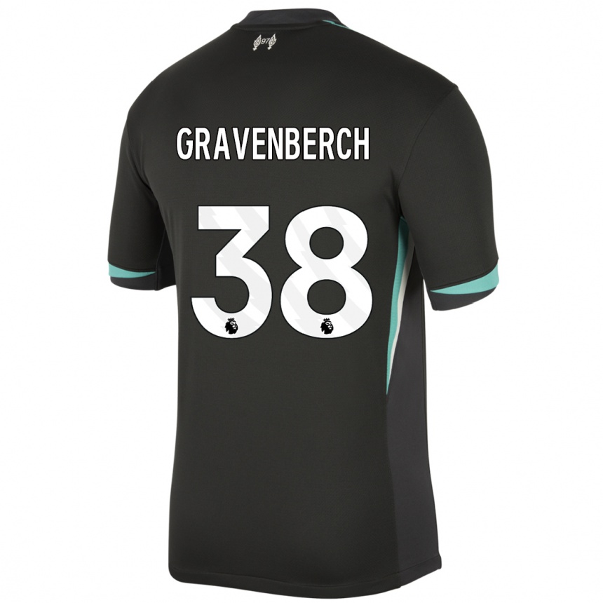 Kids Football Ryan Gravenberch #38 Black Anthracite White Away Jersey 2024/25 T-Shirt Canada