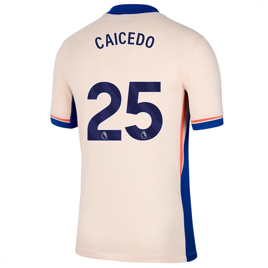 Kids Football Moisés Caicedo #25 Light Beige Away Jersey 2024/25 T-Shirt Canada