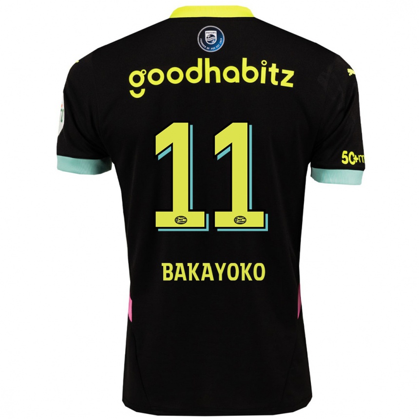 Kids Football Johan Bakayoko #11 Black Yellow Away Jersey 2024/25 T-Shirt Canada