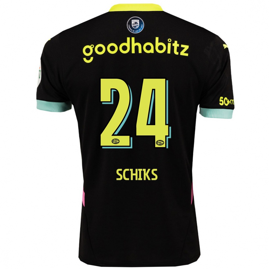 Kids Football Niek Schiks #24 Black Yellow Away Jersey 2024/25 T-Shirt Canada