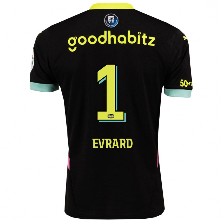 Kids Football Nicky Evrard #1 Black Yellow Away Jersey 2024/25 T-Shirt Canada