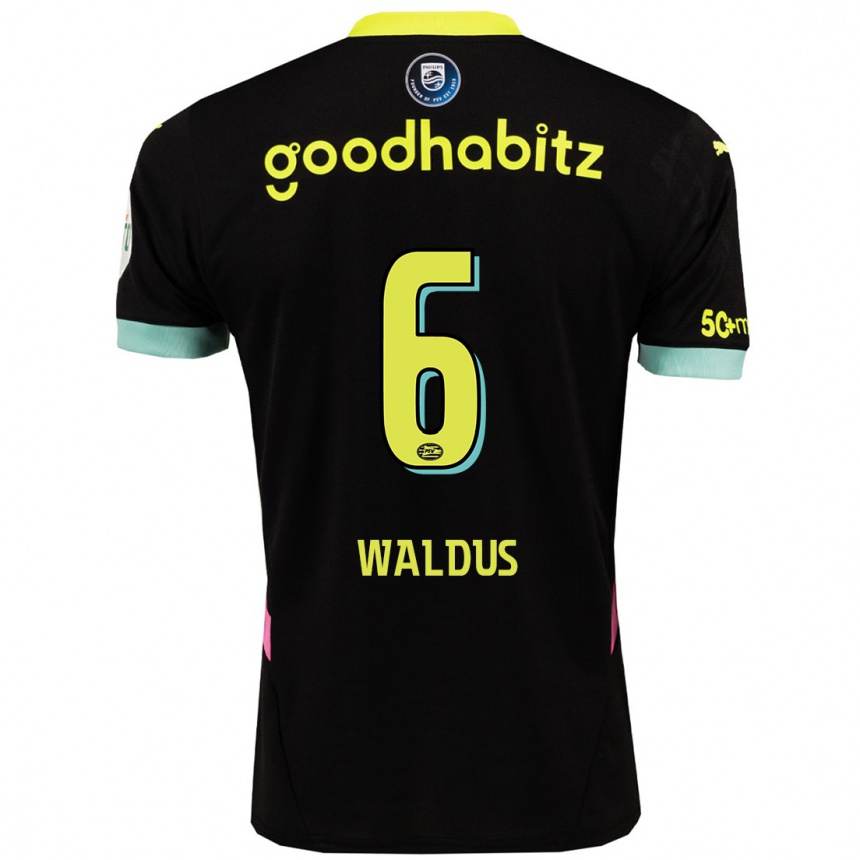 Kids Football Maruschka Waldus #6 Black Yellow Away Jersey 2024/25 T-Shirt Canada