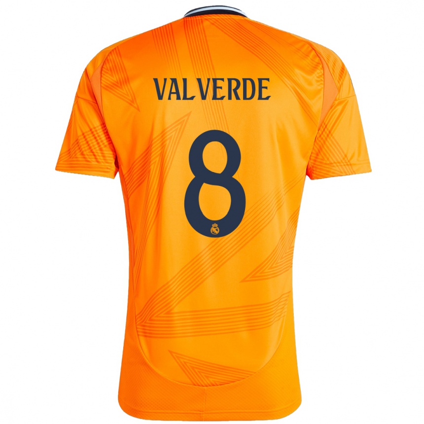 Kids Football Federico Valverde #8 Orange Away Jersey 2024/25 T-Shirt Canada