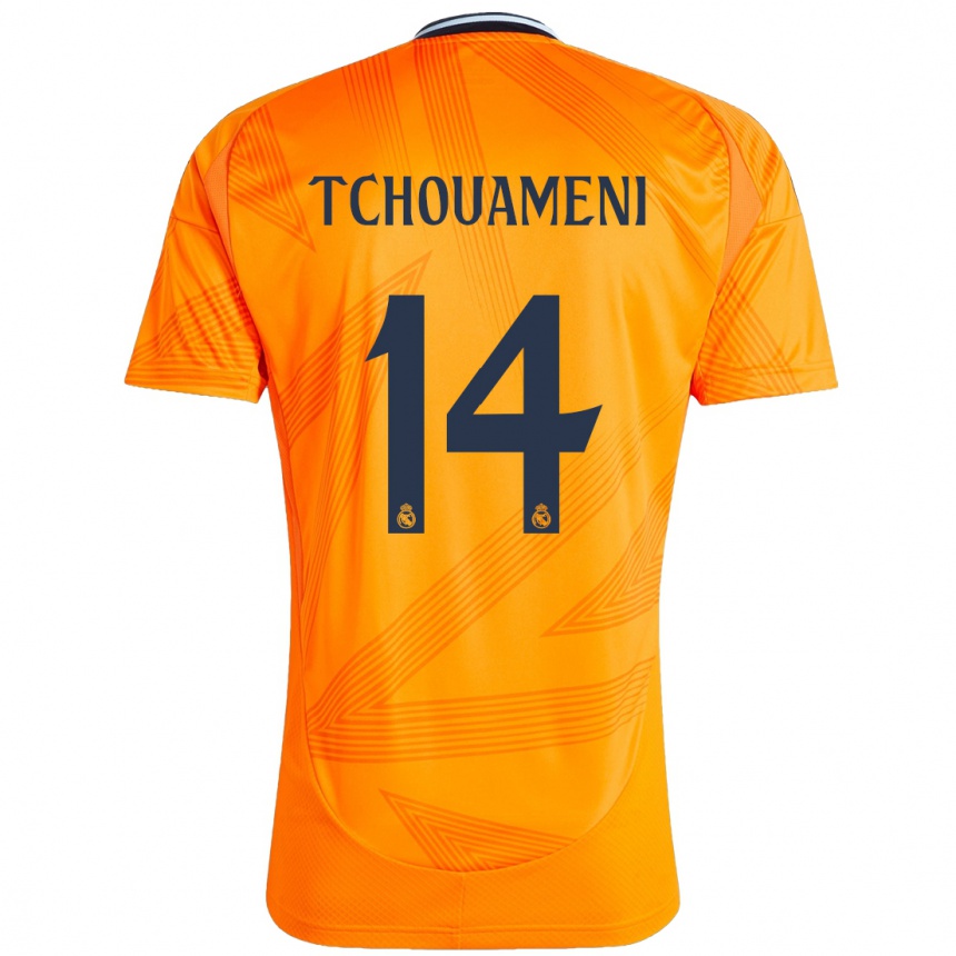 Kids Football Aurelien Tchouameni #14 Orange Away Jersey 2024/25 T-Shirt Canada