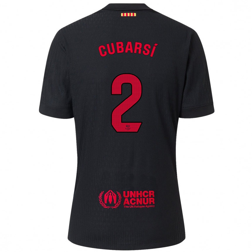 Kids Football Pau Cubarsí #2 Black Red Away Jersey 2024/25 T-Shirt Canada