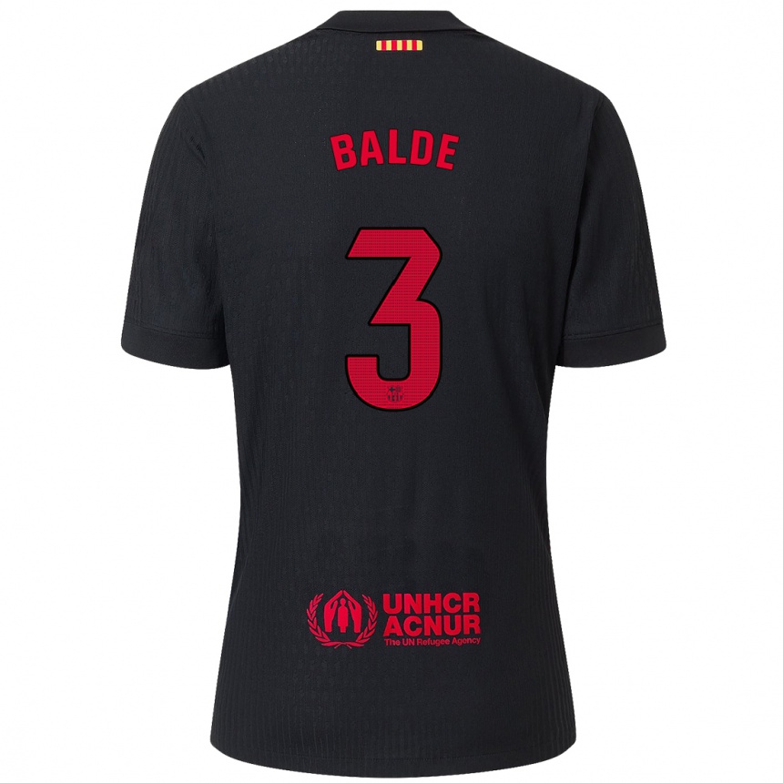 Kids Football Alejandro Balde #3 Black Red Away Jersey 2024/25 T-Shirt Canada