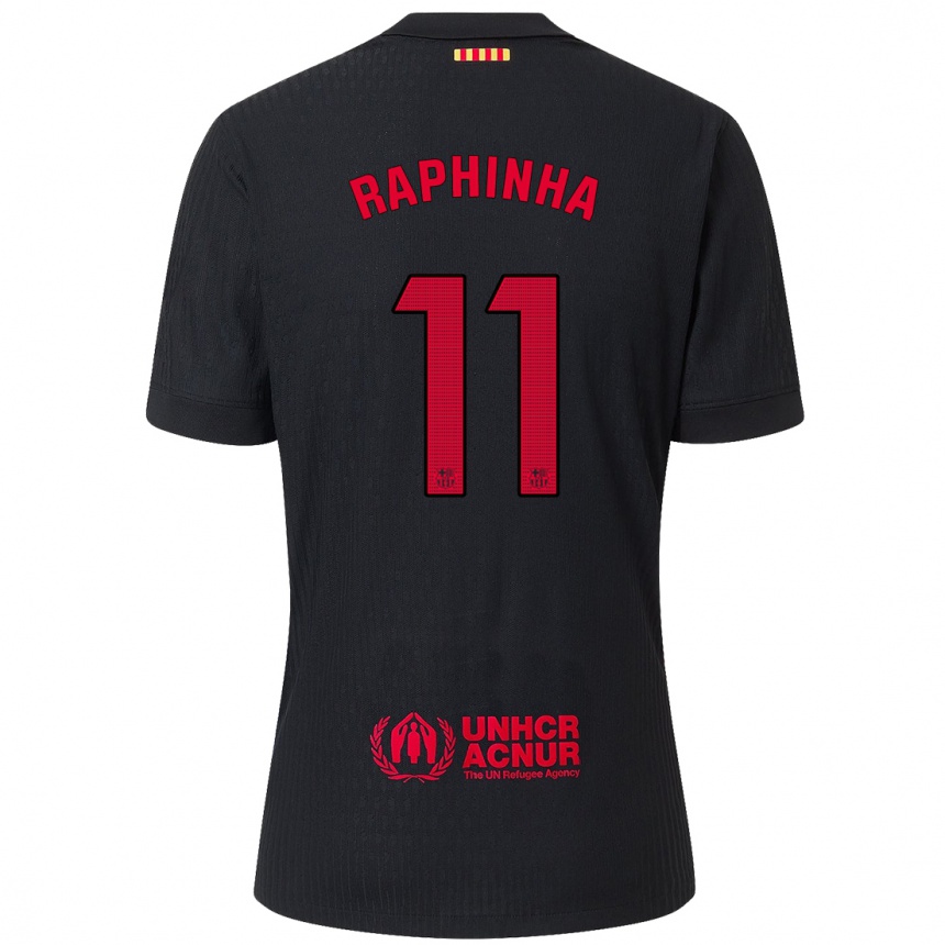 Enfant Football Maillot Raphinha #11 Noir Rouge Tenues Extérieur 2024/25 Canada