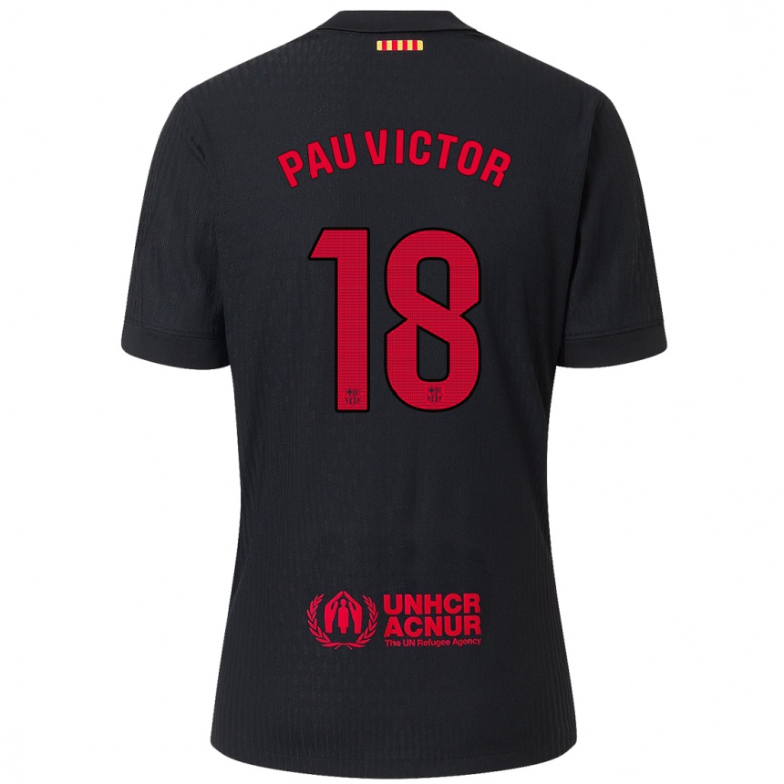 Kids Football Pau Víctor #18 Black Red Away Jersey 2024/25 T-Shirt Canada