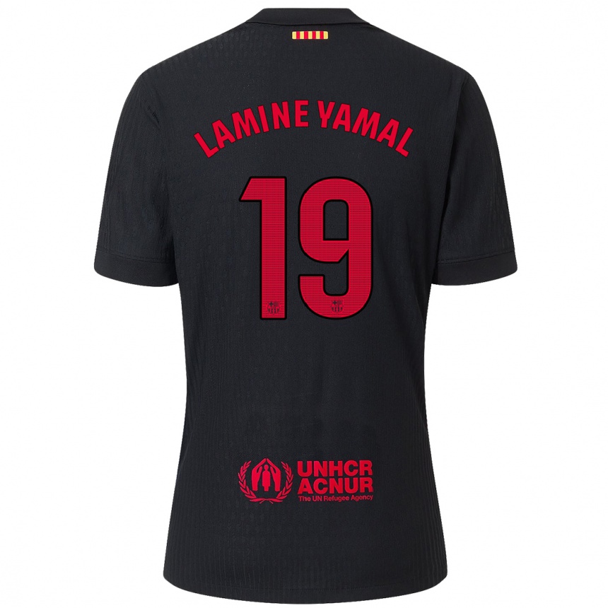 Enfant Football Maillot Lamine Yamal #19 Noir Rouge Tenues Extérieur 2024/25 Canada