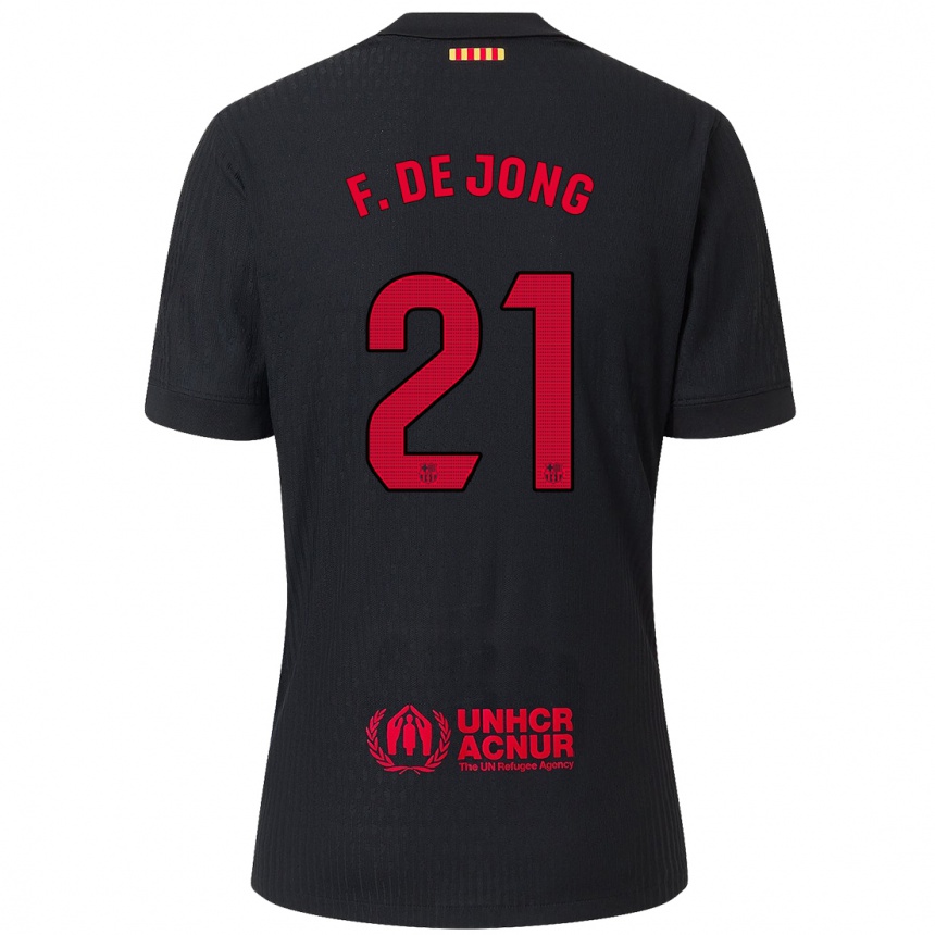 Enfant Football Maillot Frenkie De Jong #21 Noir Rouge Tenues Extérieur 2024/25 Canada