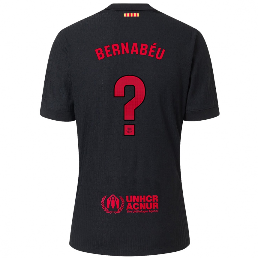 Kids Football Pol Bernabéu #0 Black Red Away Jersey 2024/25 T-Shirt Canada