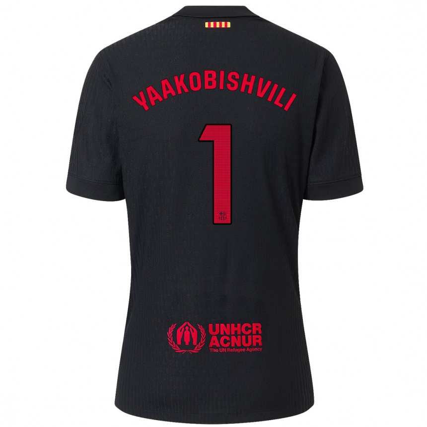 Kids Football Áron Yaakobishvili #1 Black Red Away Jersey 2024/25 T-Shirt Canada