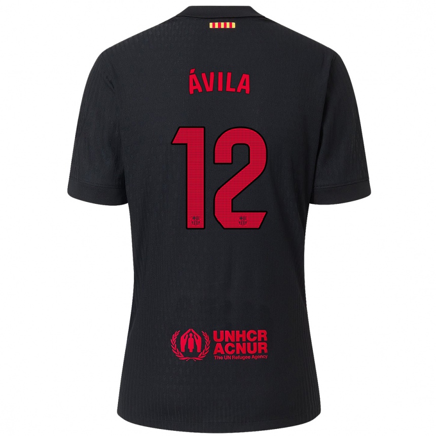 Kids Football Dani Ávila #12 Black Red Away Jersey 2024/25 T-Shirt Canada