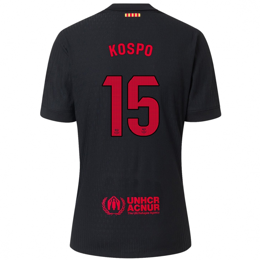 Kids Football Eman Kospo #15 Black Red Away Jersey 2024/25 T-Shirt Canada