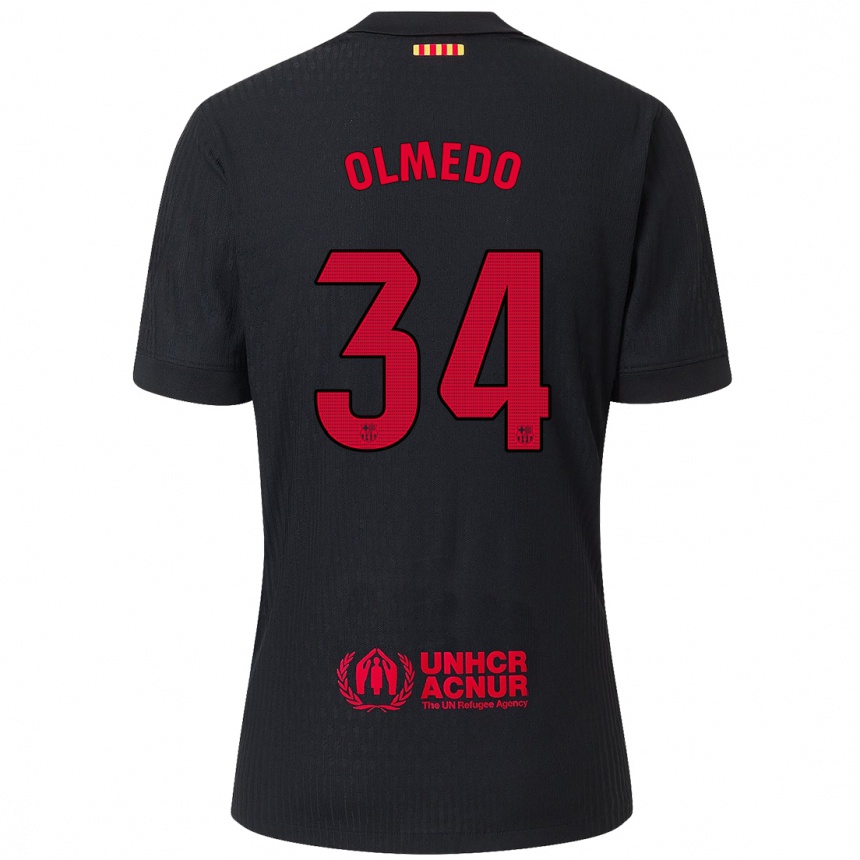 Kids Football Alexis Olmedo #34 Black Red Away Jersey 2024/25 T-Shirt Canada