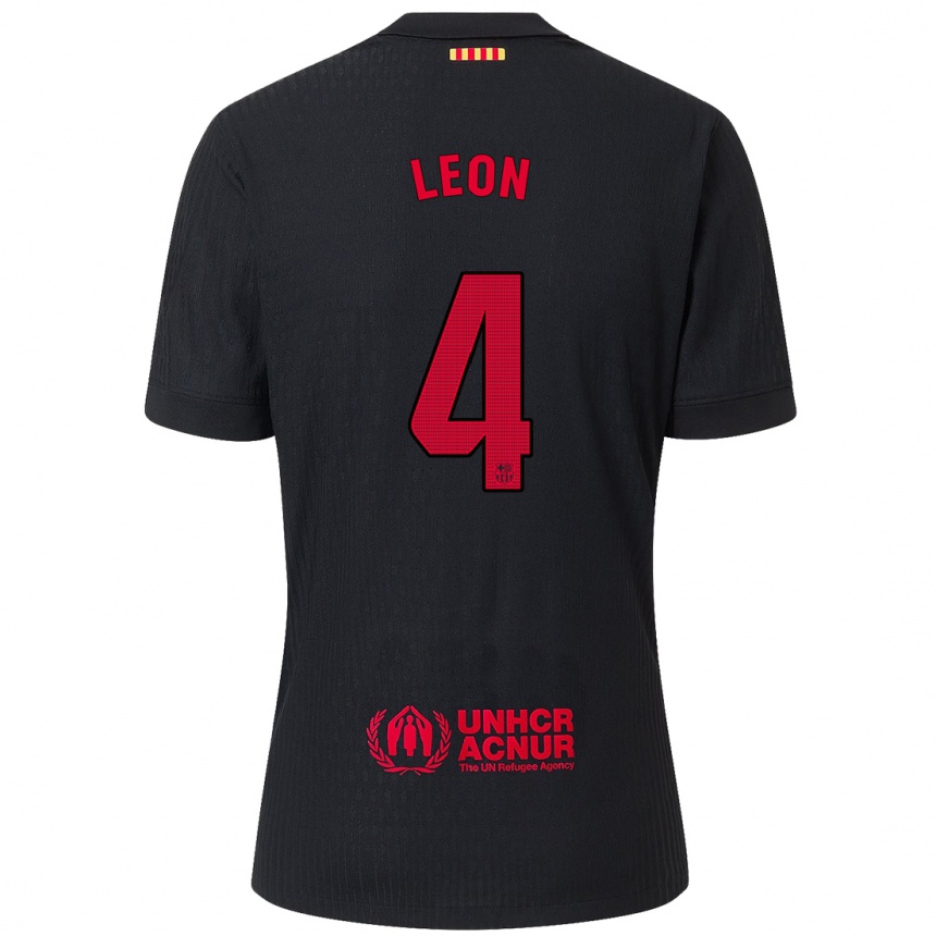 Kids Football Maria Pilar Leon #4 Black Red Away Jersey 2024/25 T-Shirt Canada