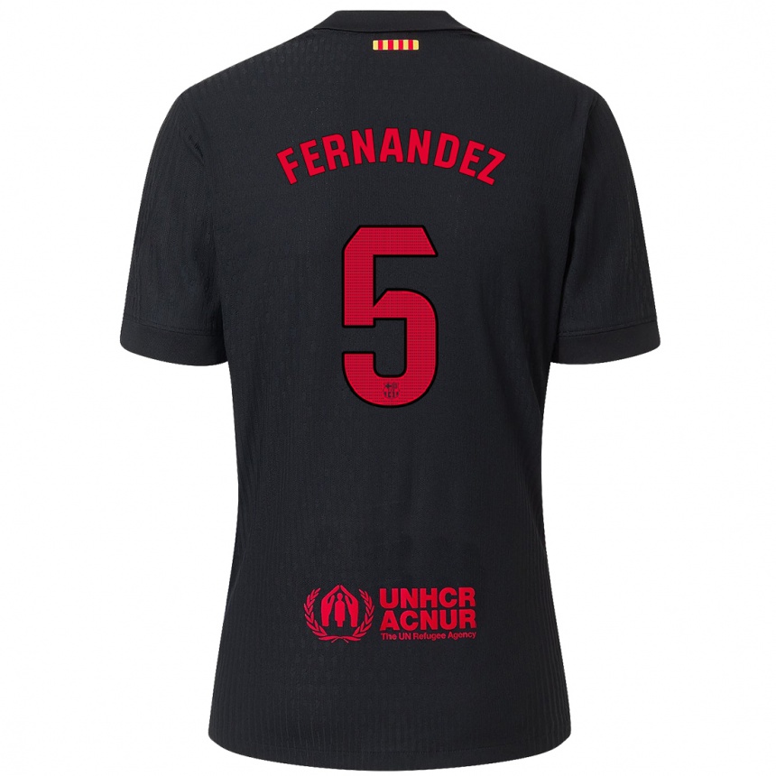 Kids Football Jana Fernández #5 Black Red Away Jersey 2024/25 T-Shirt Canada