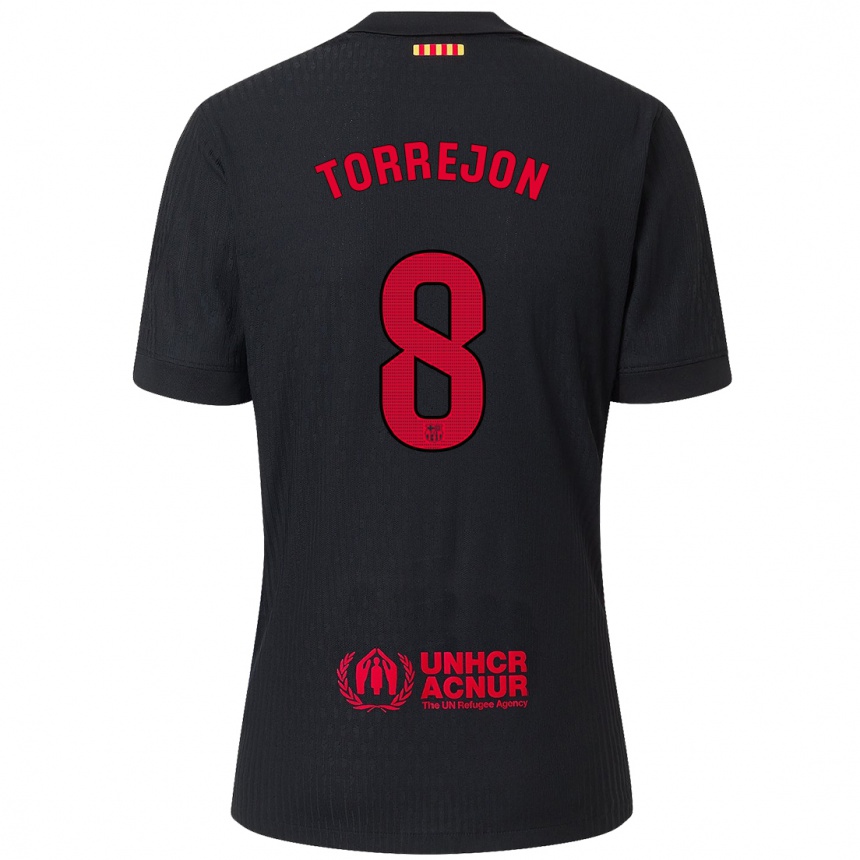 Kids Football Marta Torrejón #8 Black Red Away Jersey 2024/25 T-Shirt Canada