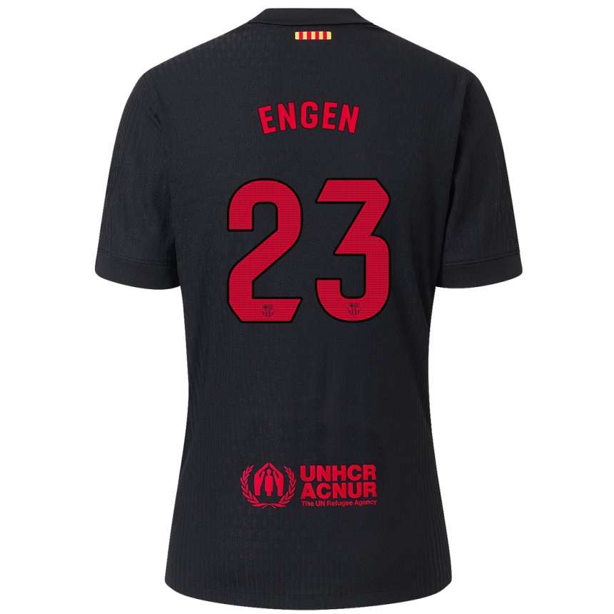 Kids Football Ingrid Engen #23 Black Red Away Jersey 2024/25 T-Shirt Canada