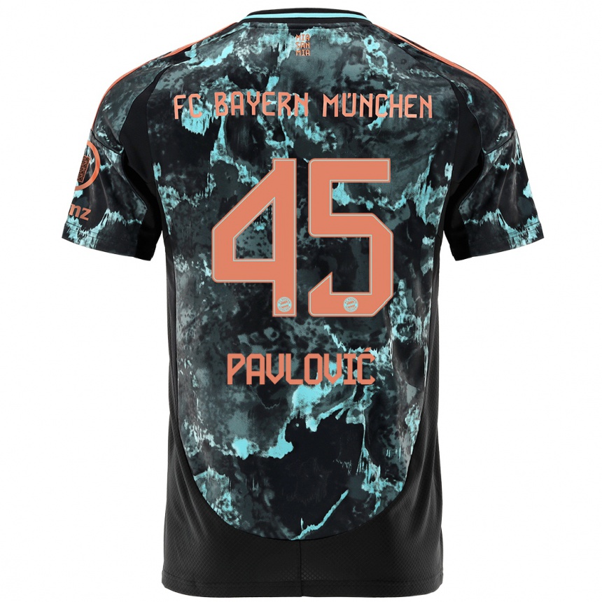 Enfant Football Maillot Aleksandar Pavlovic #45 Noir Tenues Extérieur 2024/25 Canada