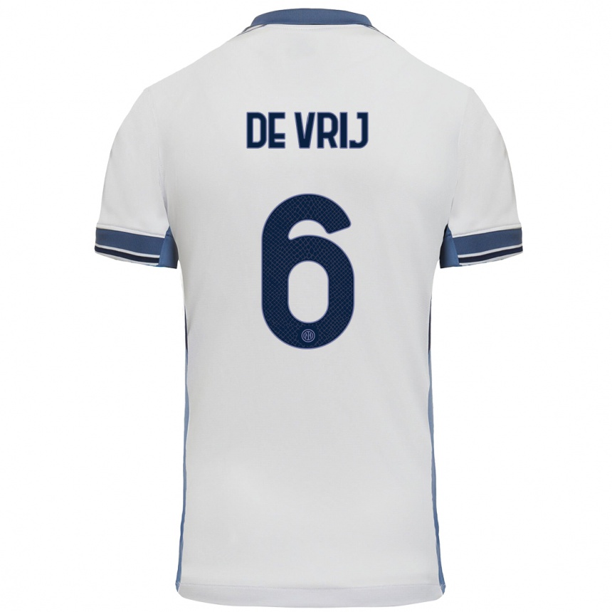 Enfant Football Maillot Stefan De Vrij #6 Blanc Gris Tenues Extérieur 2024/25 Canada