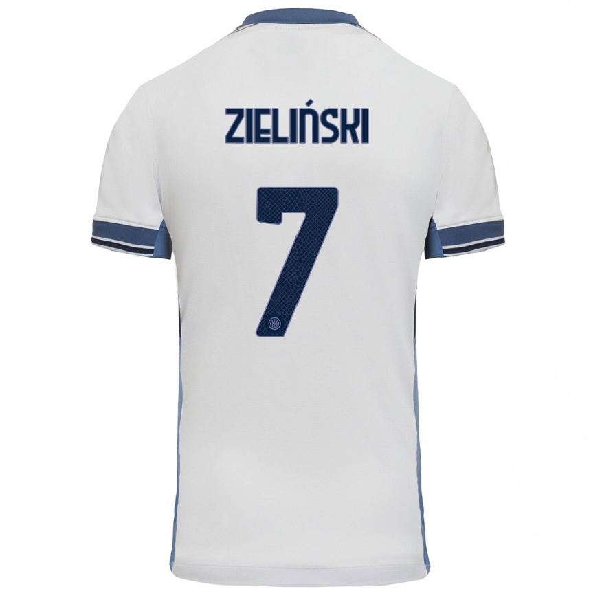 Enfant Football Maillot Piotr Zielinski #7 Blanc Gris Tenues Extérieur 2024/25 Canada