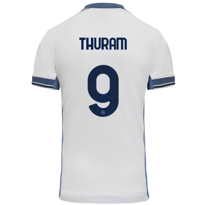 Enfant Football Maillot Marcus Thuram #9 Blanc Gris Tenues Extérieur 2024/25 Canada