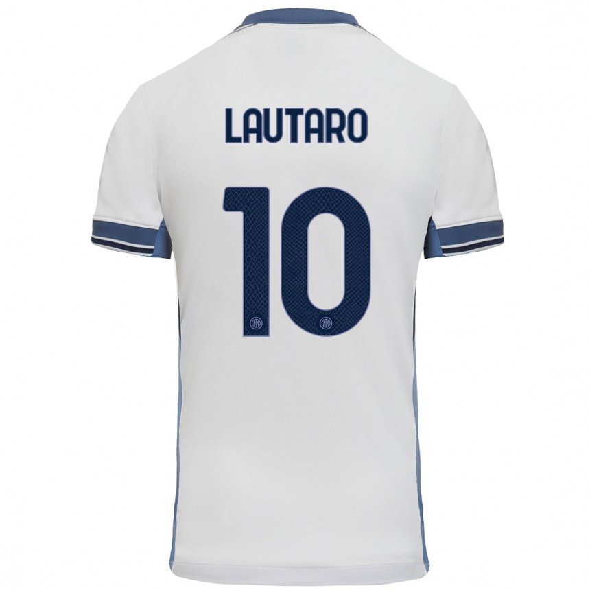 Enfant Football Maillot Lautaro Martinez #10 Blanc Gris Tenues Extérieur 2024/25 Canada