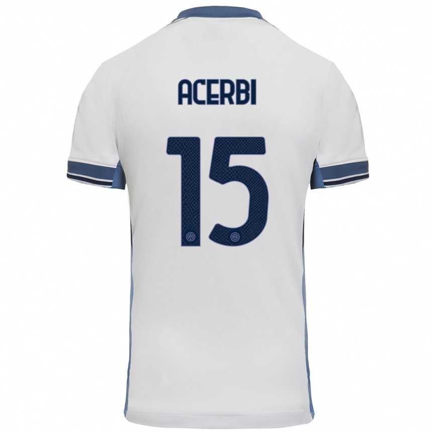 Kids Football Francesco Acerbi #15 White Grey Away Jersey 2024/25 T-Shirt Canada