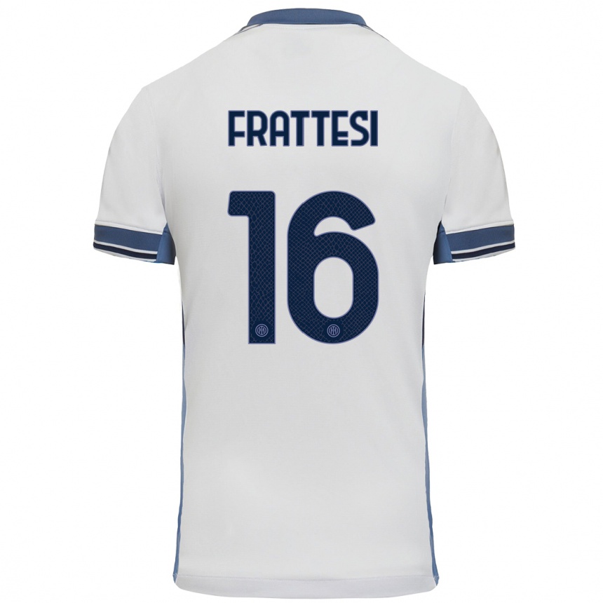 Enfant Football Maillot Davide Frattesi #16 Blanc Gris Tenues Extérieur 2024/25 Canada