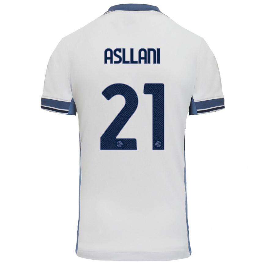 Enfant Football Maillot Kristjan Asllani #21 Blanc Gris Tenues Extérieur 2024/25 Canada