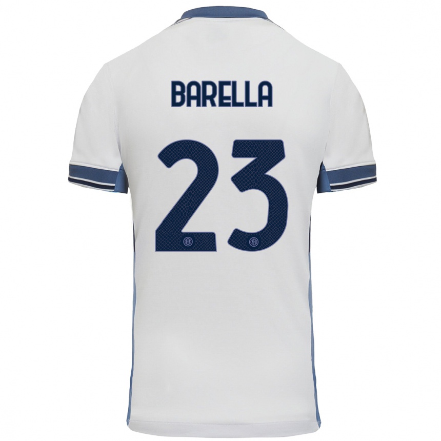 Enfant Football Maillot Nicolo Barella #23 Blanc Gris Tenues Extérieur 2024/25 Canada