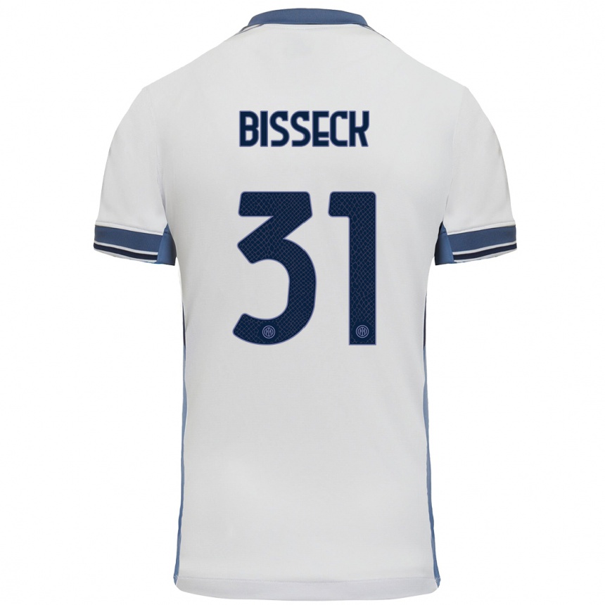 Kids Football Yann Bisseck #31 White Grey Away Jersey 2024/25 T-Shirt Canada