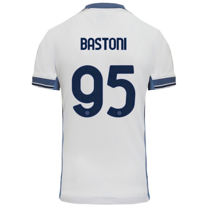 Enfant Football Maillot Alessandro Bastoni #95 Blanc Gris Tenues Extérieur 2024/25 Canada