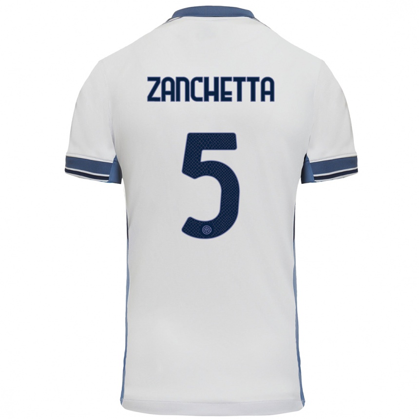 Kids Football Mattia Zanchetta #5 White Grey Away Jersey 2024/25 T-Shirt Canada