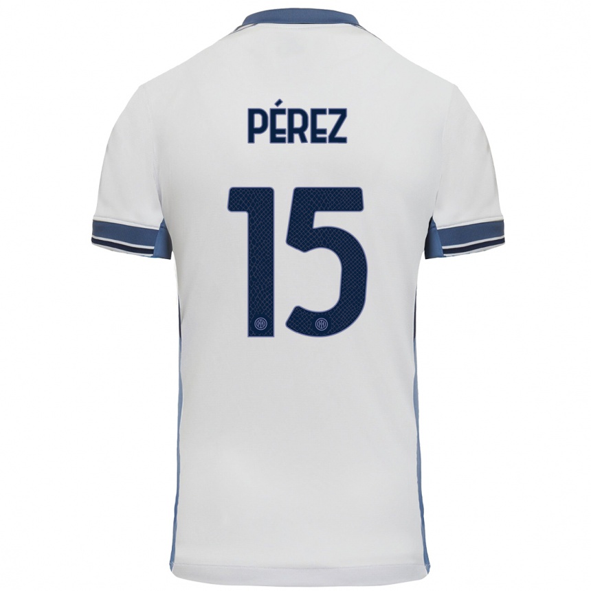 Kids Football Álex Pérez #15 White Grey Away Jersey 2024/25 T-Shirt Canada