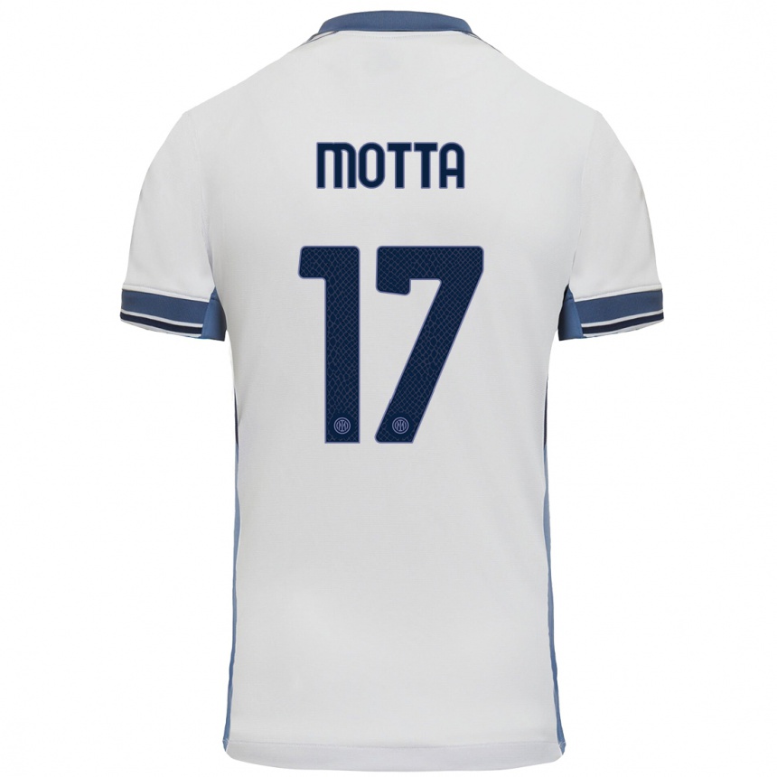 Kids Football Matteo Motta #17 White Grey Away Jersey 2024/25 T-Shirt Canada