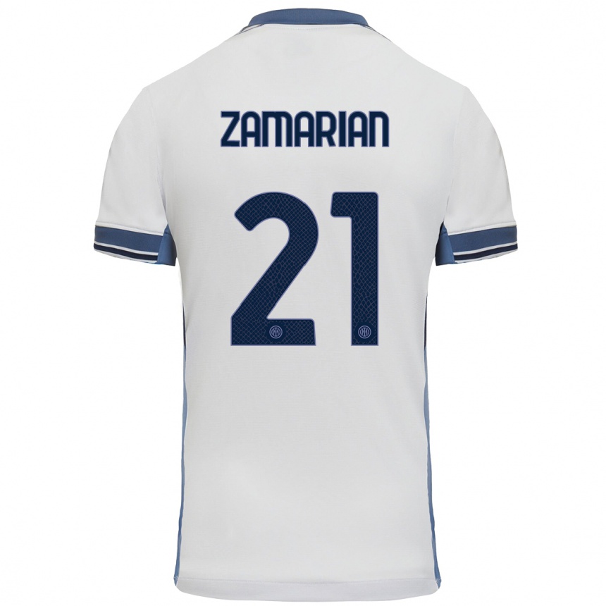 Kids Football Matteo Zamarian #21 White Grey Away Jersey 2024/25 T-Shirt Canada