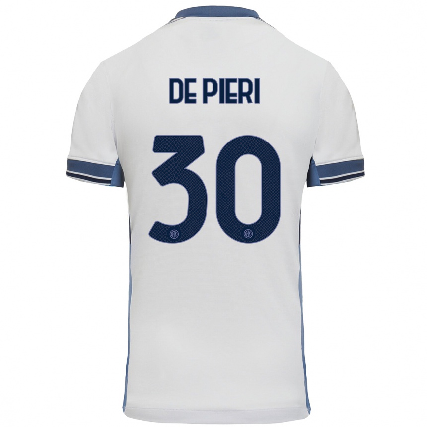 Kids Football Giacomo De Pieri #30 White Grey Away Jersey 2024/25 T-Shirt Canada