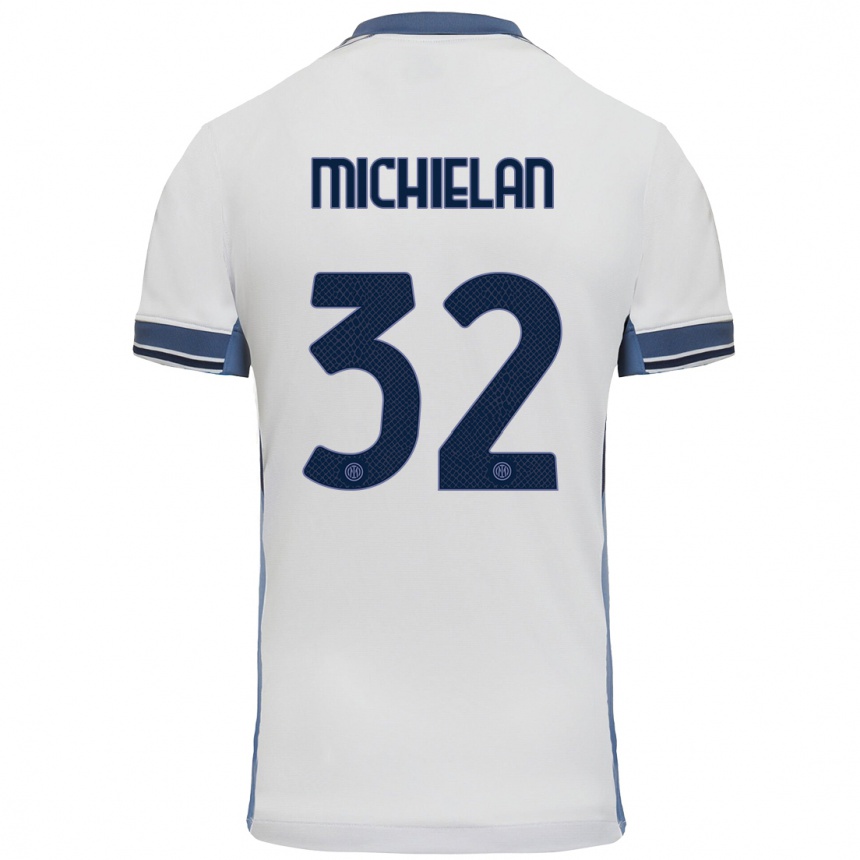 Kids Football Mattia Michielan #32 White Grey Away Jersey 2024/25 T-Shirt Canada