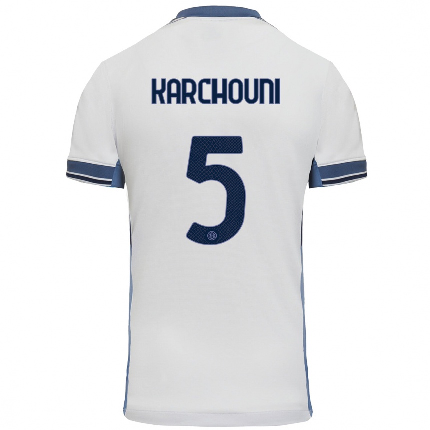 Enfant Football Maillot Ghoutia Karchouni #5 Blanc Gris Tenues Extérieur 2024/25 Canada