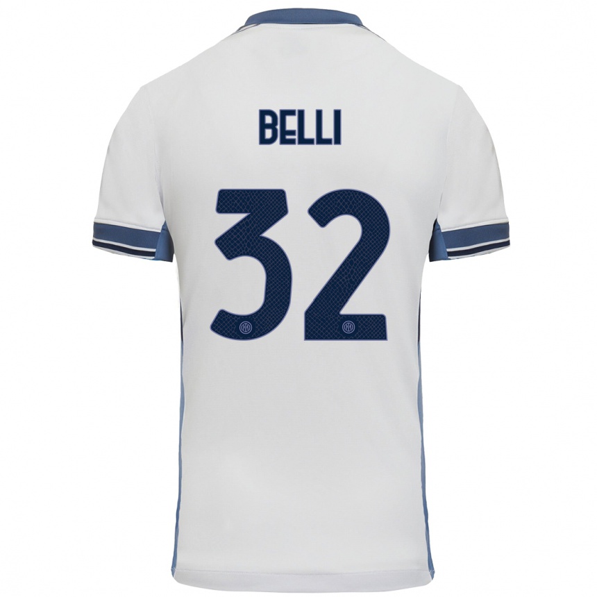 Kids Football Elena Belli #32 White Grey Away Jersey 2024/25 T-Shirt Canada