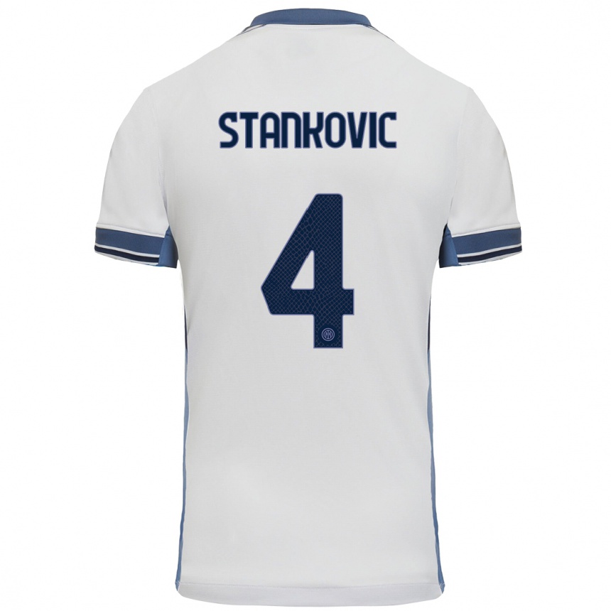 Kids Football Aleksandar Stankovic #4 White Grey Away Jersey 2024/25 T-Shirt Canada