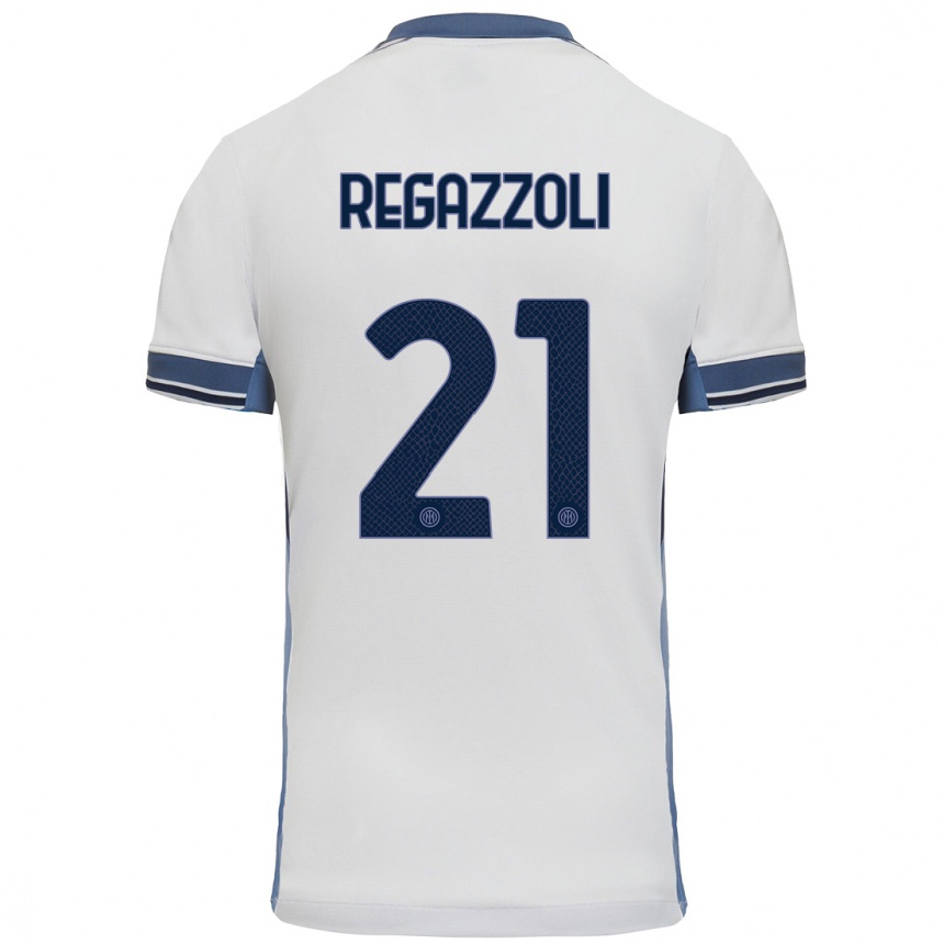 Kids Football Alice Regazzoli #21 White Grey Away Jersey 2024/25 T-Shirt Canada